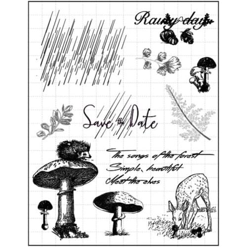Mushrooms and Rain Clear Stamps Silicone Seal for DIY Scrapbooking Card Rubber Stamps Making Photo Album Handemade Crafts Decor