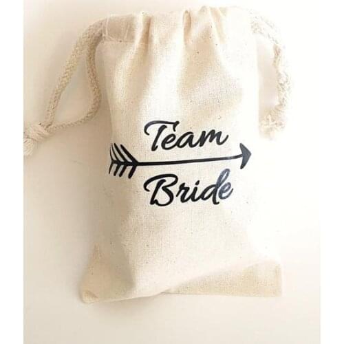 Custom Team Bride Champagne Party wedding Hangover Kit jewelry favor muslin Bags Bachelorette hen bridal shower favors