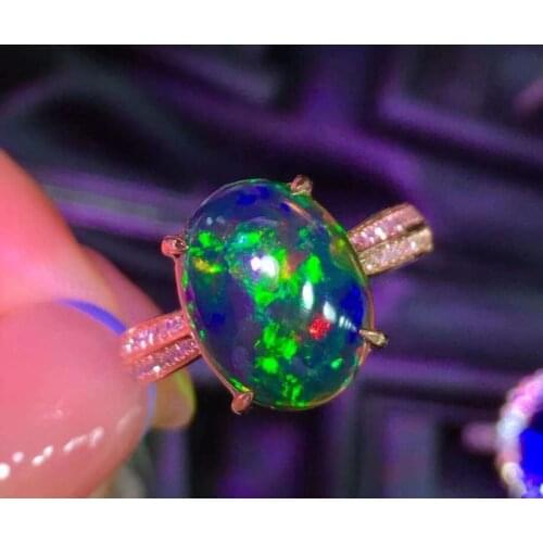 Natural Black Opal Ring Large Grain Rose Gold Luxury Classic Fashion Trend S925 Pure Silver Full For Women Fire Color For Women