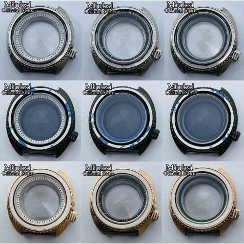 Miuksi 45mm silver sterile watch case sapphire glass blue red bezel fit NH35 NH36 movement