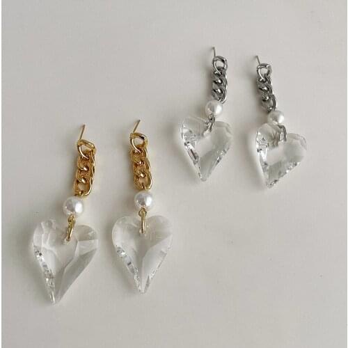 Flashbuy New 2021 Trendy Transparent Acrylic Heart Earrings for Women Personality Metal Chain Drop Earrings Hot Jewelry Female