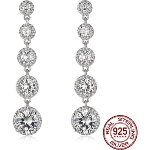 Fashion Stackable Round Clear CZ Drop Earrings For Women 925 Sterling Silver Fine Jewelry Long Tassel Silver Dangle Earring Gift