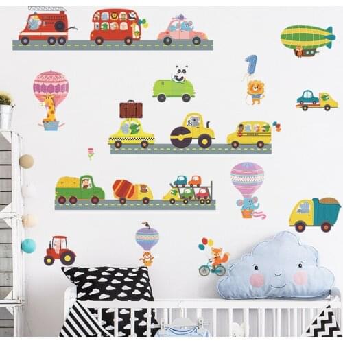 Cartoon Bus Car Truck Bicycle Wallpaper Children Bedroom Beautification Decoration Wall Stickers Self-Adhesive