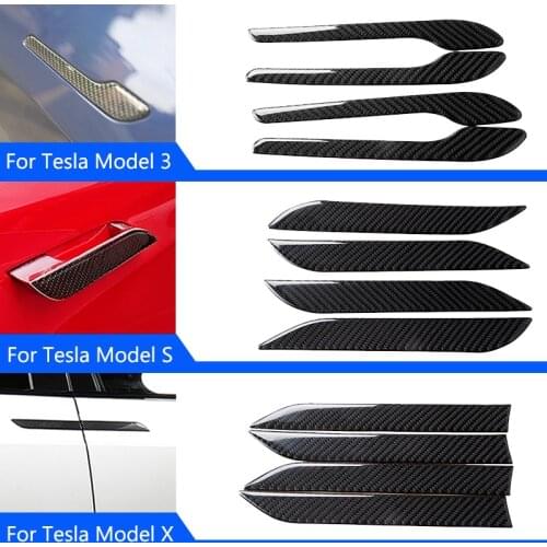 4pcs Car Door Handle Stickers Set Real Carbon Fiber Anti-scratch Cover Flexible Exterior Trim For Tesla Model 3 S X Accessories