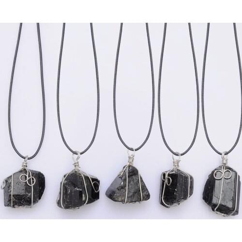 New Classic Handmade irregular Natural Tourmaline Stone Pendant Crystal black Quartz Crystal Necklace Pendant Men Jewellery 50cm