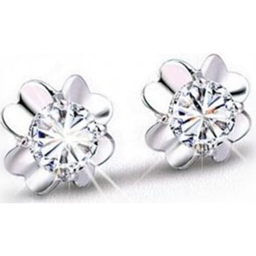 New Elegant Cute Eternal Flower Ladies Silver Plated Rhinestone Stud Earrings Brinco Crystal Jewelry Women Birthday Gifts