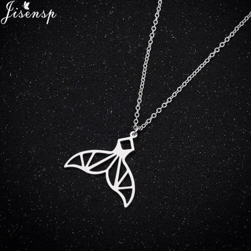 Jisensp Hollow Mermaid Tail Stainless Steel Choker Necklace for Women Origami Whale Tail Pendant Necklace Fashion Jewelry Gift