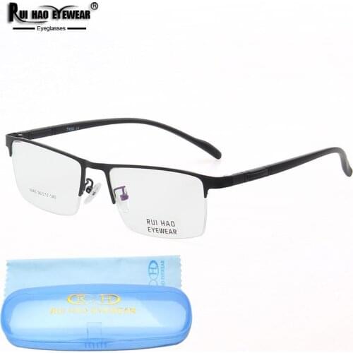 Rectangular Eyeglasses Frame Men Stainless Steel Glasses Frame TR90 Temple Rui Hao Eyewear Brand Optical Spectacles 8840