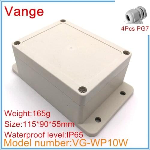 Promotional package mold making IP65 waterproof ABS plastic junction box with 4pcs PG7 waterproof wire gland 115*90*55mm