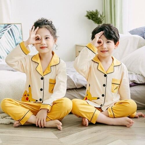 Autumn Winter Warm Children Cotton Pajamas 2 Piece Set Loose Cartoon Printed Shirts+Trousers Kids Sleepwear Outfits 4-13T