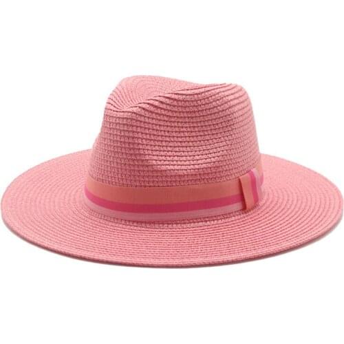 Summer hats women men wide brim ribbon band green red sun hats sun protection casual outdoor beach straw hats sombreros de sol