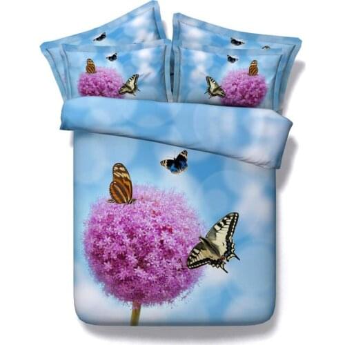 Blue purple floral bedding set butterfly twin queen super king size double single quilt duvet cover bed sheets linen bedspreads