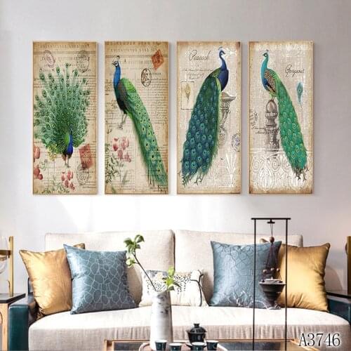 Modern Abstract Oil Painting Print on Canvas 4pcs Animal Flower Canvas Art Printing Wall Art Picture for Home Decor