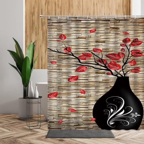 Modern Wooden Pattern Shower Curtain Set Leaf Wood Grain Backdrop Bathroom Home Decor Waterproof Screen For Bath Fabric Curtains
