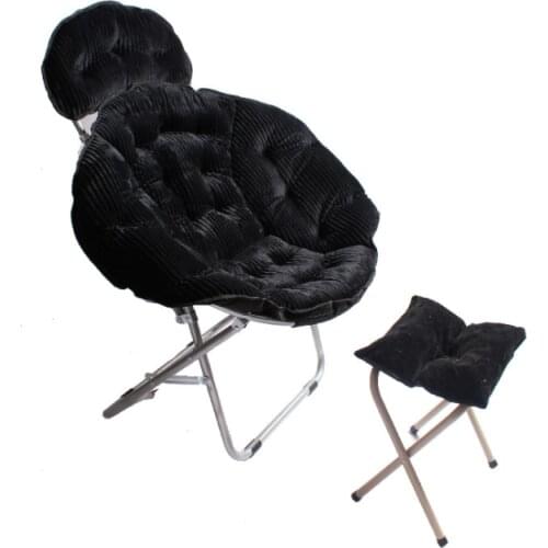 Corduroy home folding chair office leisure lounge chair moon chair with footstool backrest chair