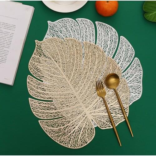Green Leaf Mat Tableware Pad PVC Coasters Insulation Pads Hollow Reusable Gold Turtle Leaves For Hotels Cafes Home Placemats
