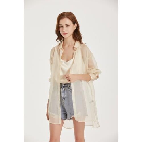 2021 Summer Spring Sexy Blouse Chiffon Women Tops Casual Long Sleeve Shirt Plus Size Cool Work Oversize Sun-proof Clothing Silk