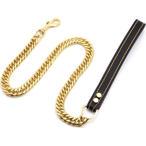 Pet Dog Leash Gold Chain Puppy Collar Necklace Stainless Steel Bulldog Collar Leash 17mm Small Middle Large Dog Leash