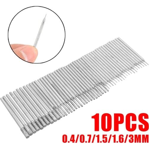 10pcs/set Sliver Diamond Coated Drill Bit 2.35mm Shank Drill Bit 0.4mm-3mm Glass Tile Jewellery Porcelain Hole Drilling Bit