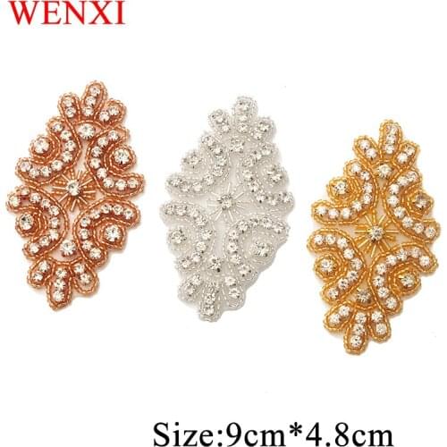 WENXI 50PCS Wholesale Clear Sliver Crystal Rhinestone Applique Patch For Wedding Dresses Belt DIY Bride Gown Sash WX923