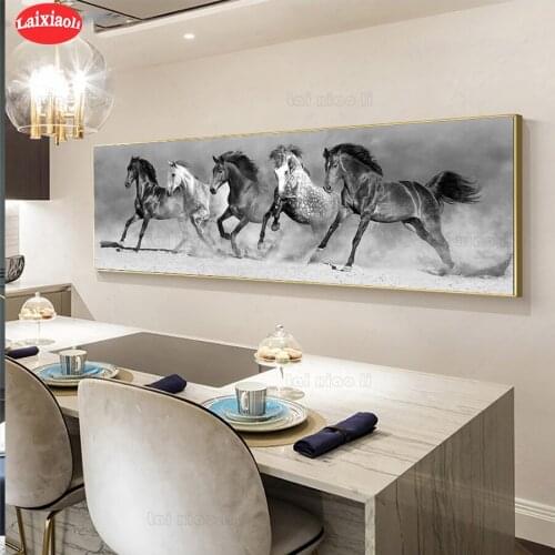 5d diy diamond painting Hot selling home art, large black and white galloping horse mosaic diamond crystal painting full square