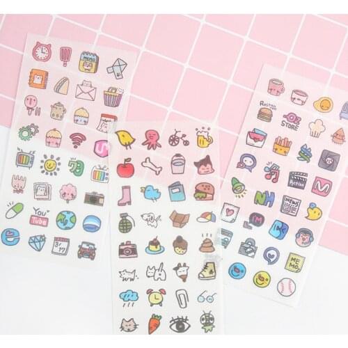 M23 6 Sheets /Pack Cute Little Things DIY Decorative Stickers Phone Bottle Sealing Decor Stick Label