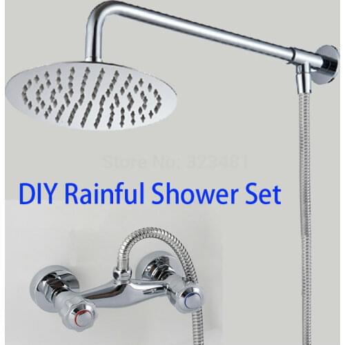 Bathroom Rainfall Shower mixer set Complete including 8" Shower Head Stainless Steel Hot Cold Water Brass Shower Faucet with arm