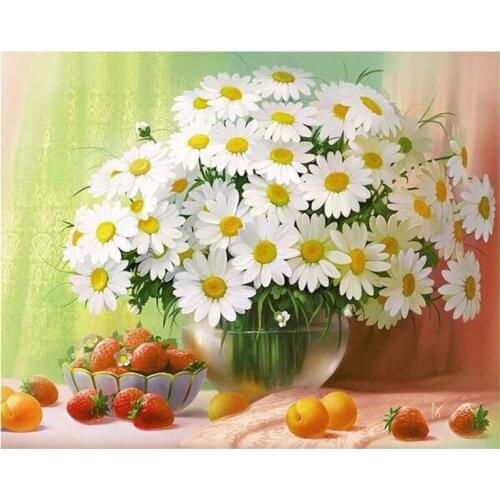 5D DIY Diamond Painting White Daisies Floral Cross Stitch Diamond Embroidery Full Diamond Mosaic Needlework Crafts Home Decor