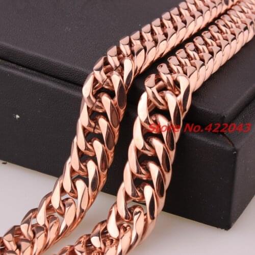 7"-40" High Quality 100% 316L Stainless Steel Heavy 15mm Rose Gold Curb Cuban Chain Necklace Wholesale Jewelry