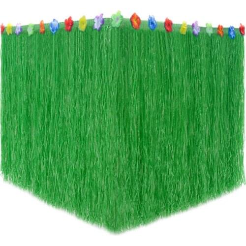 Colored Flower Inlaid Artificial Grass Table Skirt Hawaiian Tropical Luau Party Tableware BBQ Garden Beach Summer Decorations