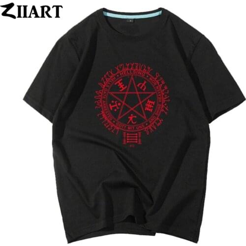 Star Pentagram Hellsing man T shirt boy tshirt short sleeve male o neck Motto Organization Ultimate Pentagram Alucard Vampire
