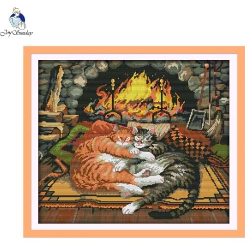 Joy sunday sleeping cat diy handmade Embroidery needlework counted printed canvas 14ct 11ct cross stitch kits