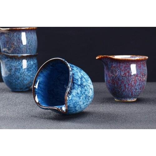 Chinese teaware justice tea cup large size coarse pottery handmade tea set ceramics glazed Kungfu divider uniform teacup