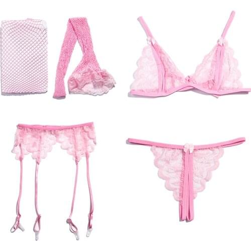 Sexy Underwear Set Lace Thong Ladies Lingerie Women Underwear Fashion Temptation 4pcs Sets Push Up Transparent Bra Set Red Bras