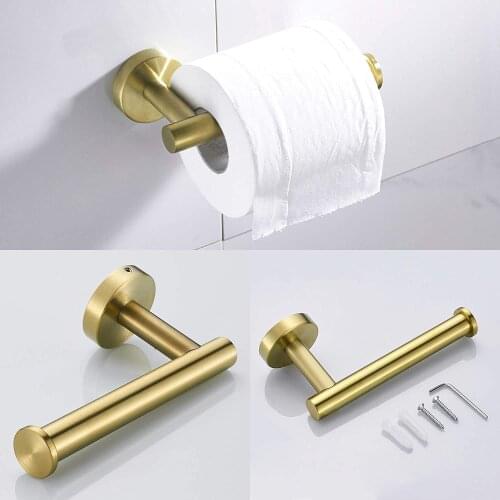 Brushed Gold Toilet Paper Holder Wall MountStainless Steel Bathroom Accessories Set Round Base FR3