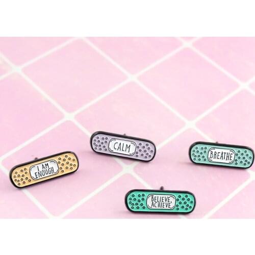Cartoon cute band-aid Enamel Brooch cartoon creative "breathe" believe to achieve "calm" I have enough Enamel Pin Badge punk gif