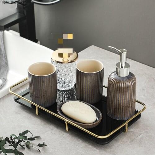 Japanese Bathroom Accessories Set Washing Tools Soap Dispenser dish Lotion bottle Mouth cup Household Wash Set Ornaments