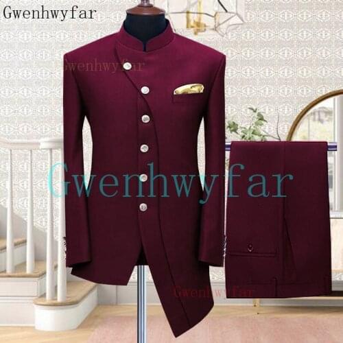 Gwenhwyfar Latest Coat Pant Designs Burgundy Beach Men Suit Slim Fit 2 Piece Custom Groom Tuxedo Prom Blazer Jacket+Pants