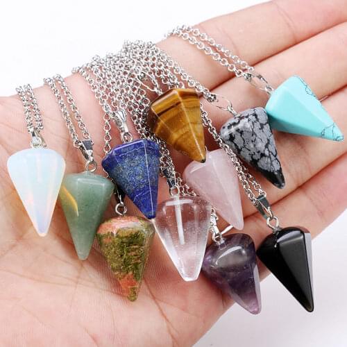 2021 New Mysterious Crystal Pendulum Pendant Necklace for Woman Black Blue Green Crystal Divination Pendulum Jewelry Wholesale
