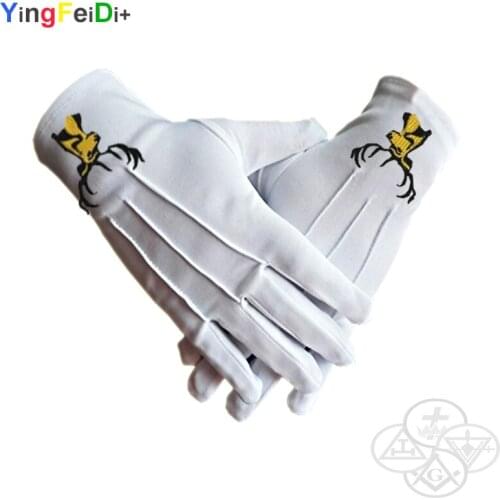 Christmas deer horn decoration wearing Masonic embroidery high-quality polyester gloves- [White