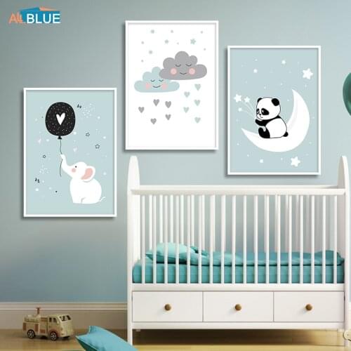 Elephant Panda Cartoon Animal Poster Nordic Style Kids Posters and Prints Heart Star Nursery Canvas Wall Painting For Kids Room