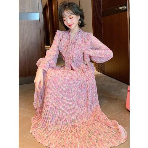 Romantic printed Ruffle bow dress 2021 New spring clothes High Quality Top Quality