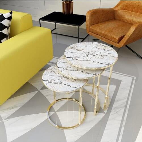 Modern Adk023 3'lü Zigon Coffee table Gold-white Marble coffe table