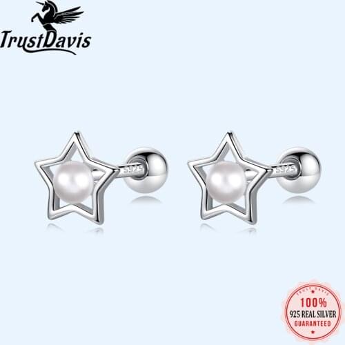 TrustDavis Real 925 Sterling Silver Fashion 2021 Hollow Star Screw Stud Earring For Women Wedding Party Fine S925 Jewelry DB076