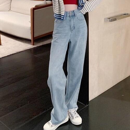 High Waist Light-Colored Denim Trousers WomenS Fashion Simple Loose Wide Leg Pants Woman Thin Straight Trousers Women 2021