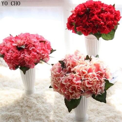 YO CHO 1Pcs Artificial Flowers Hydrangea Branch Silk Fake Flowers for DIY Home Table Vase Garden Wedding Decoration Faux Flores