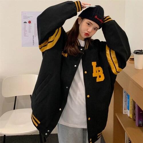 Autumn Classic Women Oversized Baseball Jackets Boyfriend Style Loose Striped Long Sleeve Single-Breasted Hip Hop Coat 2021