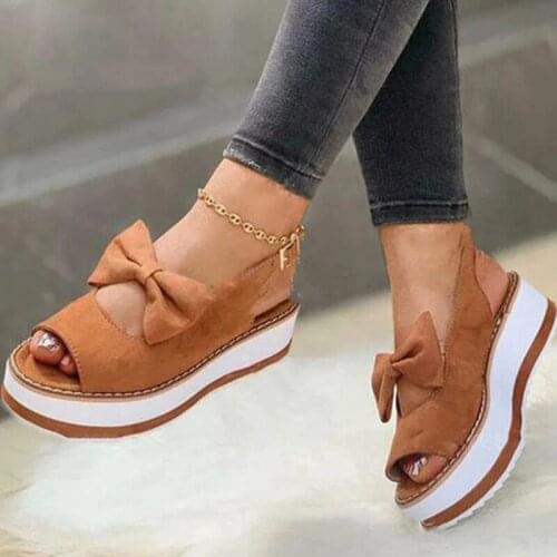 2021 Women Flock Bow Sandals Female Peep Toe Platform Flat Ladies Buckle Casual Summer Shoes Womens Comfort Footwear Plus Size