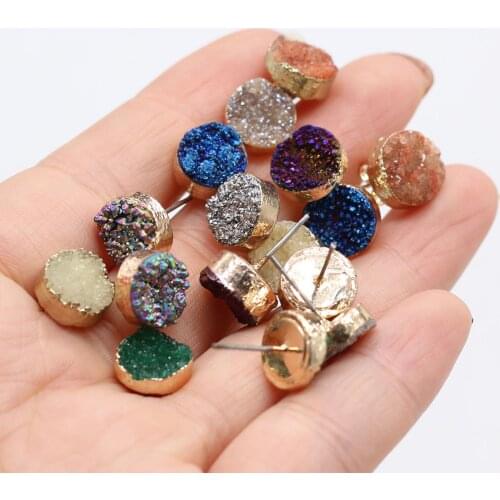 Women earrings retro simple round shape engraving natural stone turquoised earrings features texture stone earrings