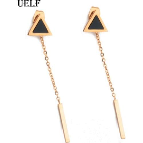Uelf Korea Geometric Triangle Long Tassel Bar Drop Earrings For Women Minimalism Personality Ear Line Dangle Oorbellen Gift